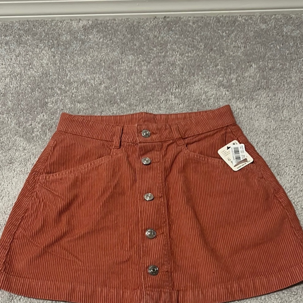 Free People Rust Button-Front Corduroy Skirt NWT Size 0